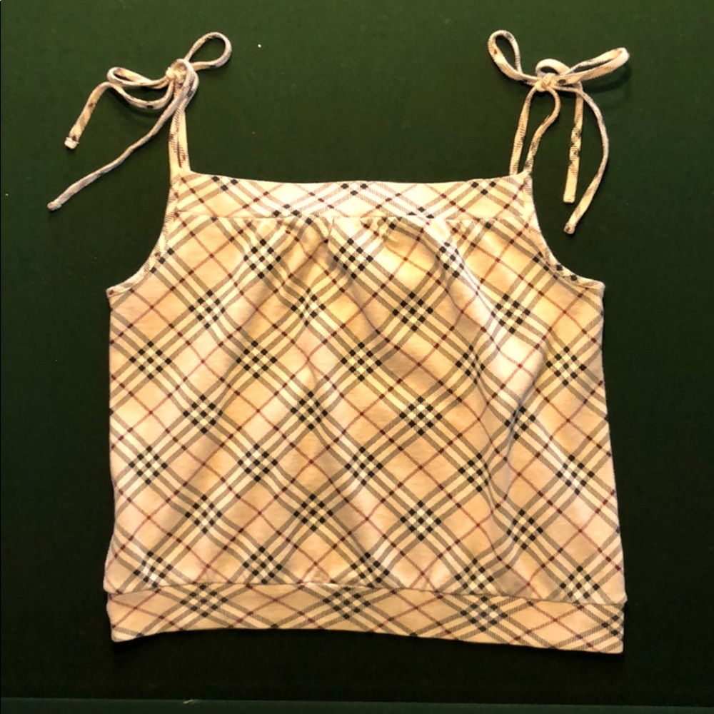 Burberry Beige Plaid Tie-Shoulder Tank Top